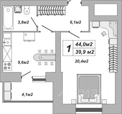 1-к кв. Тамбовская область, Тамбов ул. Чичерина, 7/3 (44.0 м) - Фото 1