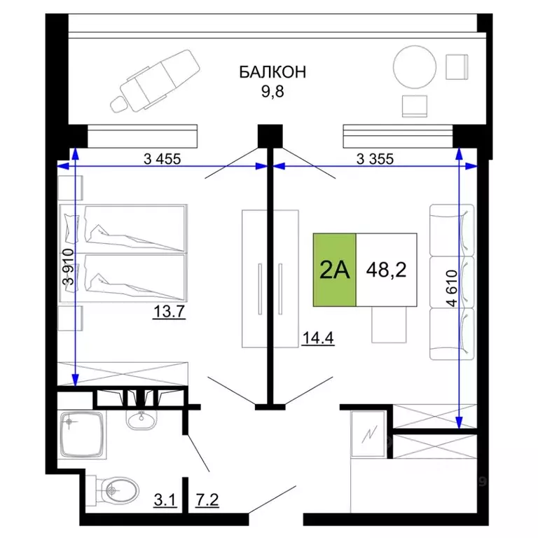 2-к кв. Краснодарский край, Анапа проезд Сосновый (48.2 м) - Фото 0