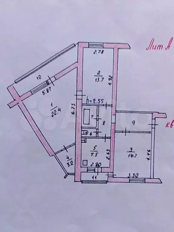 3-к. квартира, 74 м, 2/5 эт. - Фото 0