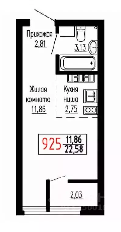 Студия Свердловская область, Екатеринбург ул. Лыжников, 3 (22.5 м) - Фото 1
