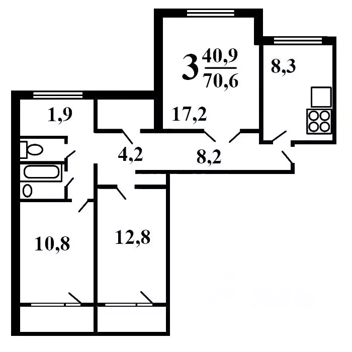 3-к кв. Москва ул. Генерала Кузнецова, 11К1 (72.6 м) - Фото 2