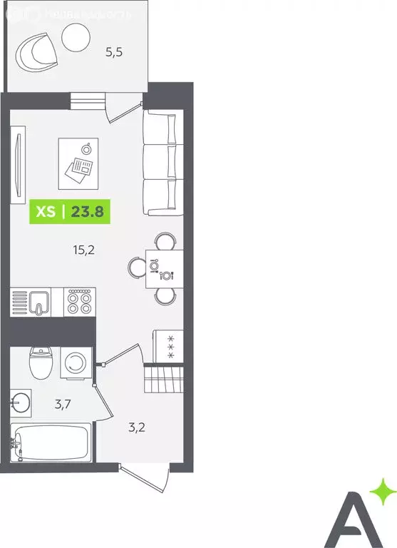 Квартира-студия: Кудрово, Солнечная улица, 10к2 (23.8 м) - Фото 1