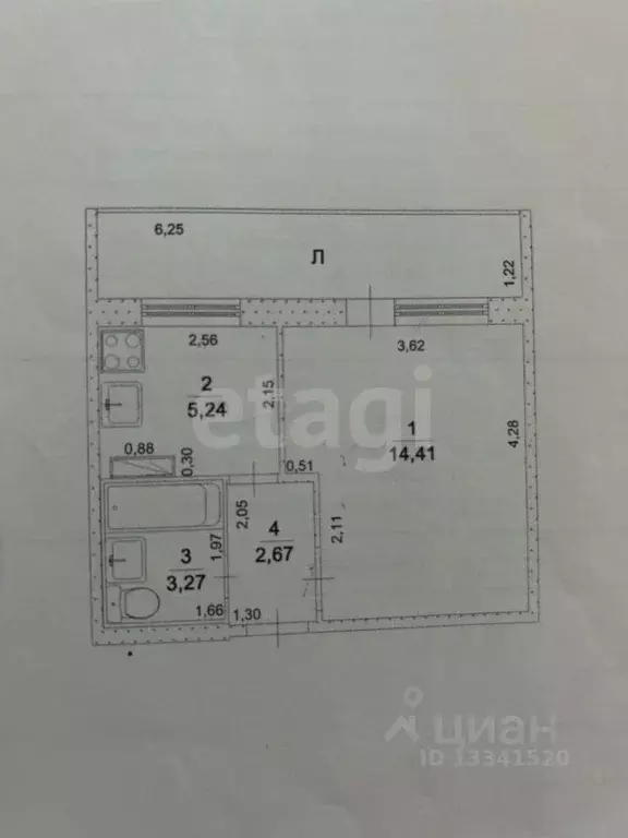 1-к кв. Ульяновская область, Ульяновск Хрустальная ул., 43А (25.6 м) - Фото 2