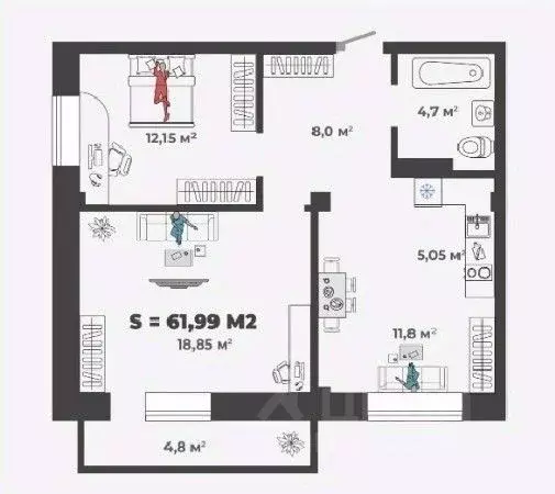 2-к кв. Хакасия, Абакан ул. Генерала Тихонова, 5 (61.99 м) - Фото 0