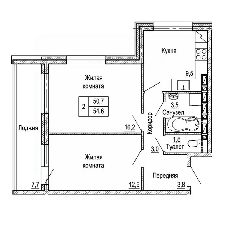 2-к кв. Приморский край, Владивосток На Черняховского жилой квартал,  ... - Фото 1