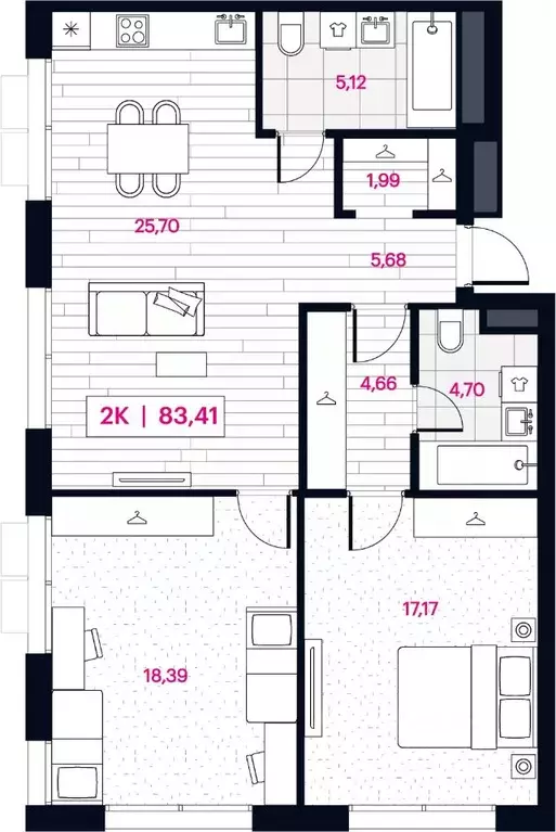2-к кв. Омская область, Омск Пушкина 77 жилой комплекс (83.41 м) - Фото 0