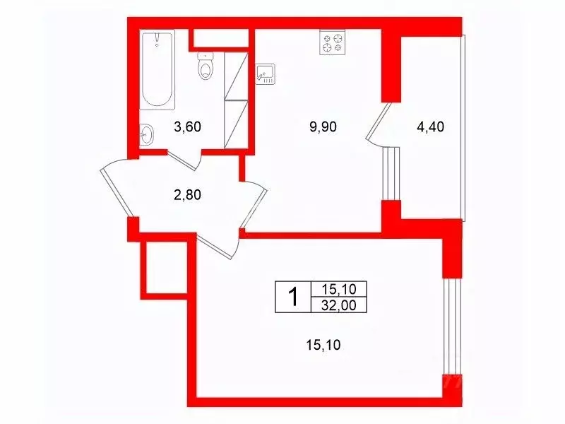 1-к кв. Санкт-Петербург ул. Верхне-Каменская, 7к1 (35.8 м) - Фото 2