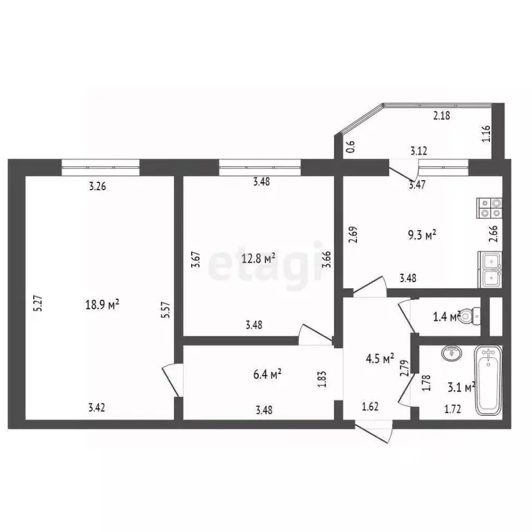 2-к кв. Орловская область, Орел Наугорское ш., 96 (57.0 м) - Фото 2