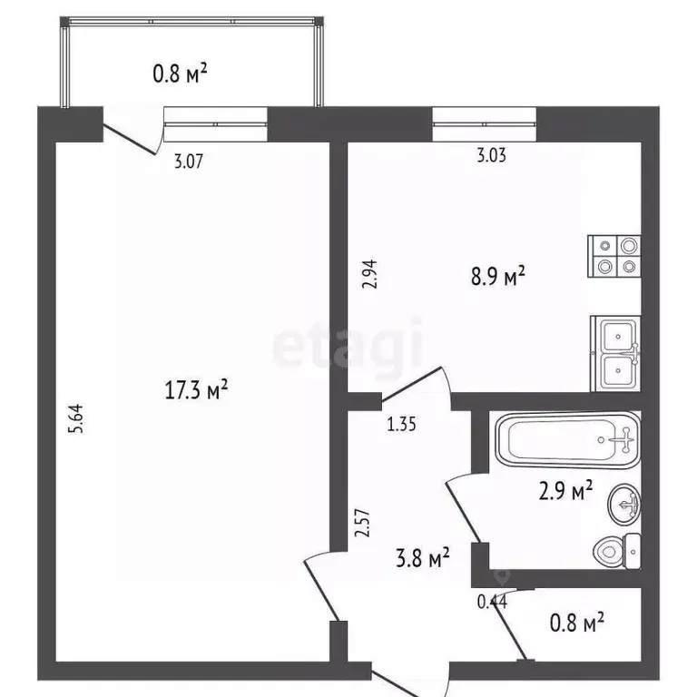 1-к кв. Забайкальский край, Чита Малая ул., 2А (33.7 м) - Фото 2