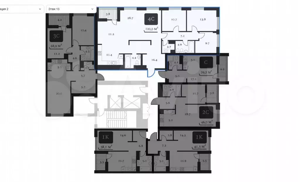 4-к. квартира, 120 м, 14/24 эт. - Фото 1
