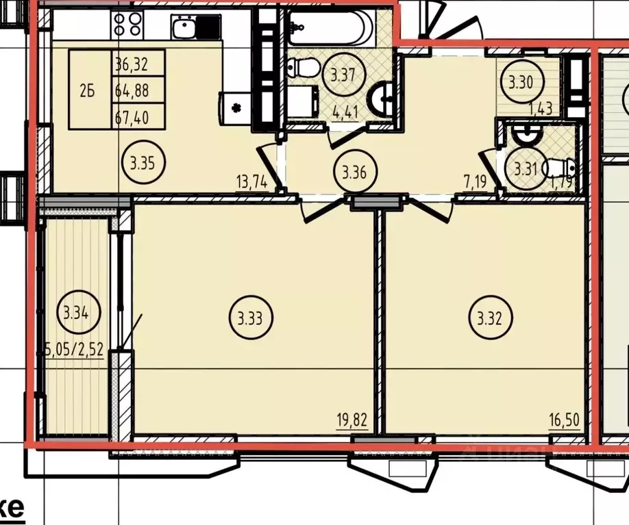 2-к кв. Татарстан, Казань ул. Космонавтов, 75к1 (70.0 м) - Фото 2