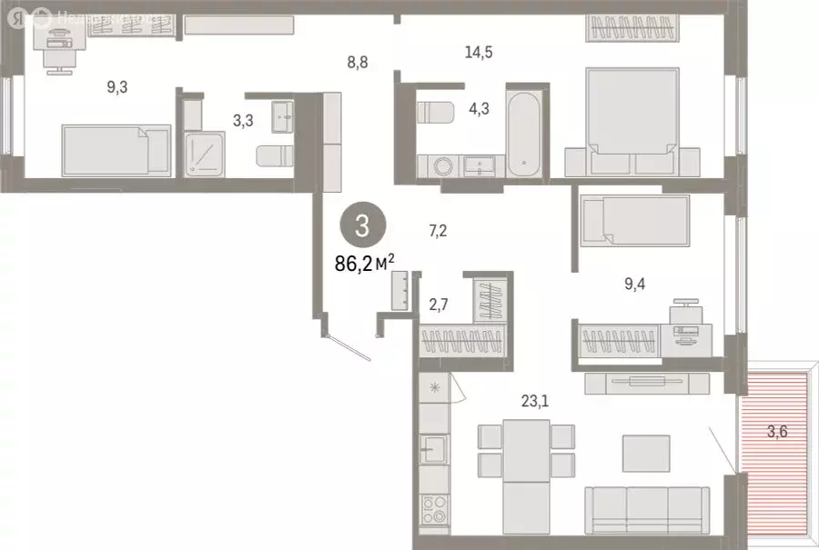 2-комнатная квартира: Омск, Кировский округ (86.17 м) - Фото 1