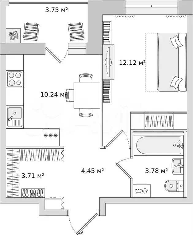 1-к. квартира, 38,1 м, 12/15 эт. - Фото 1