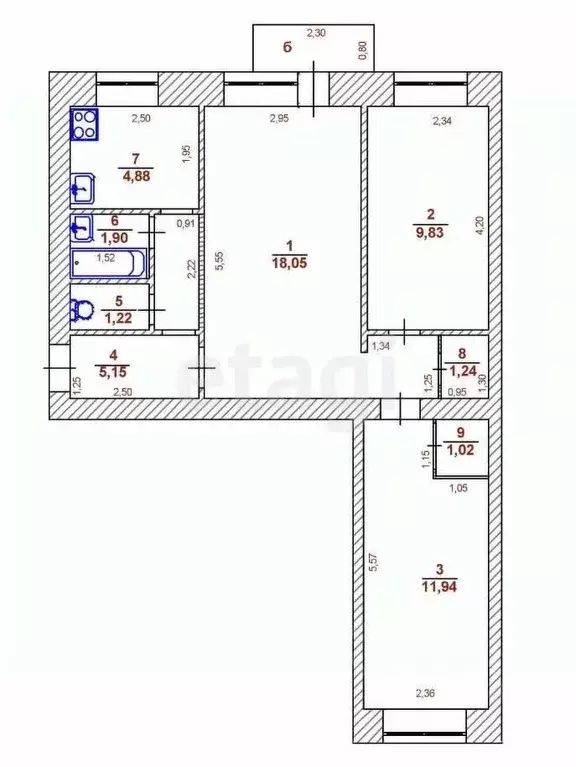 3-к кв. Ульяновская область, Ульяновск Железнодорожная ул., 25 (55.2 ... - Фото 1