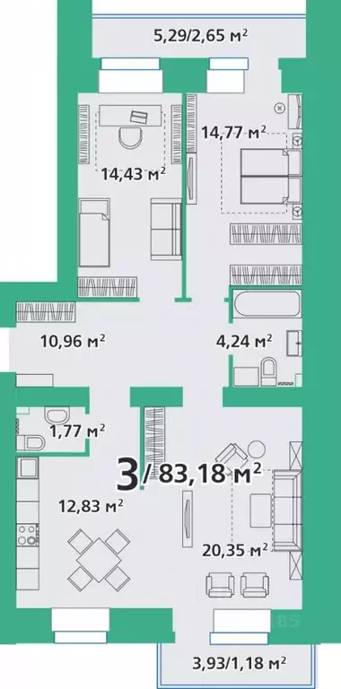 3-к кв. Красноярский край, Красноярск ул. Березина, 82Д (84.32 м) - Фото 0