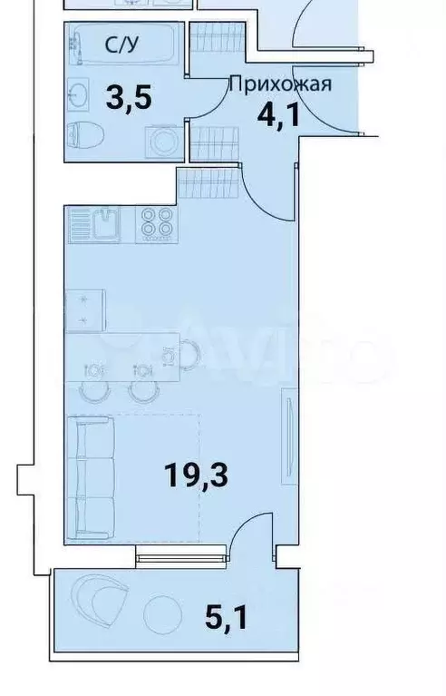 Квартира-студия, 26,9 м, 9/25 эт. - Фото 0