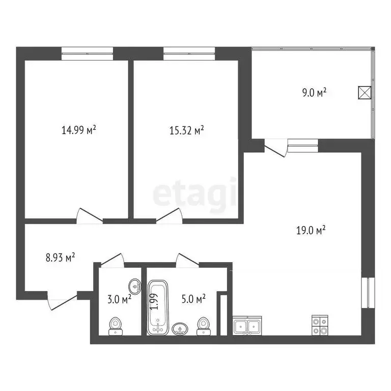 2-комнатная квартира: Тюмень, улица Газовиков, 73 (74.6 м) - Фото 1