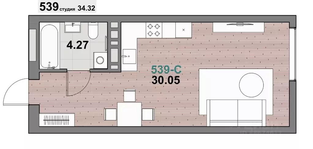 1-к кв. Калининградская область, Зеленоградск ул. Гагарина (34.32 м) - Фото 1