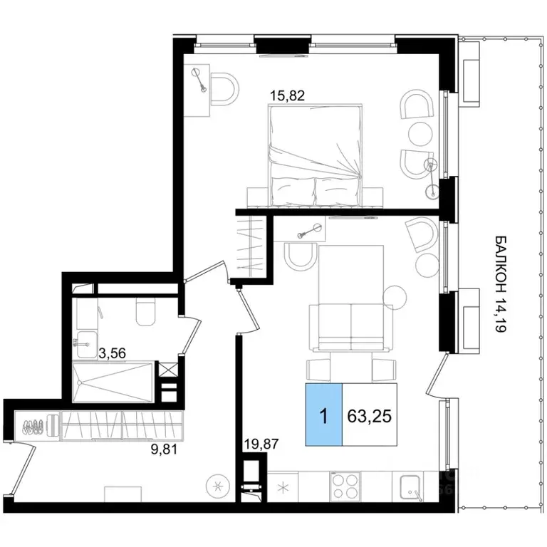 1-к кв. Краснодарский край, Анапа Лучи жилой комплекс (63.25 м) - Фото 1