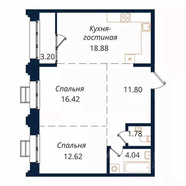 2-к кв. Иркутская область, Иркутск Байкальская ул., 246Б (68.7 м) - Фото 1