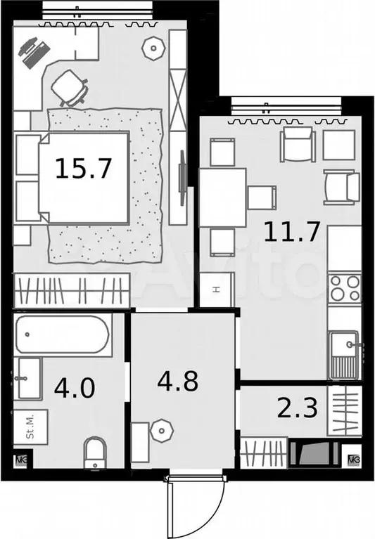 1-к. квартира, 38,5м, 23/28эт. - Фото 0