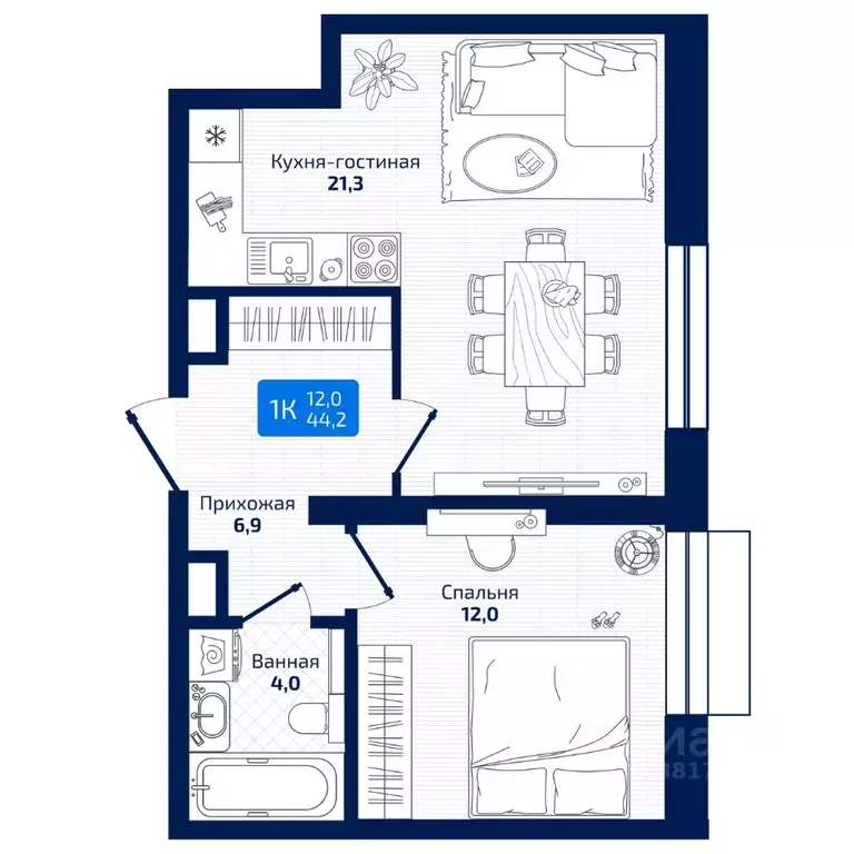 1-к кв. Самарская область, Самара ул. 8-я Радиальная, 31 (44.2 м) - Фото 1