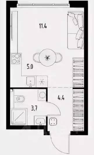 Студия Московская область, Одинцово ул. Сколковская, 3А (25.1 м) - Фото 2