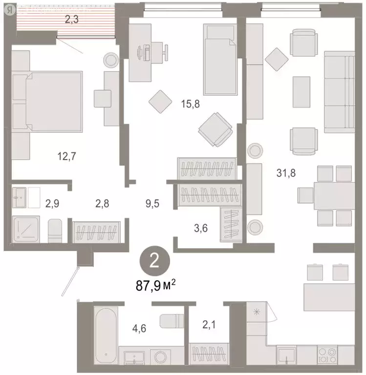 2-комнатная квартира: Тюмень, микрорайон ДОК, ЖК Октябрьский на Туре ... - Фото 2
