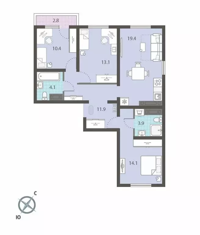 3-комнатная квартира: Екатеринбург, улица 40-летия Комсомола, 39 (77.7 ... - Фото 1