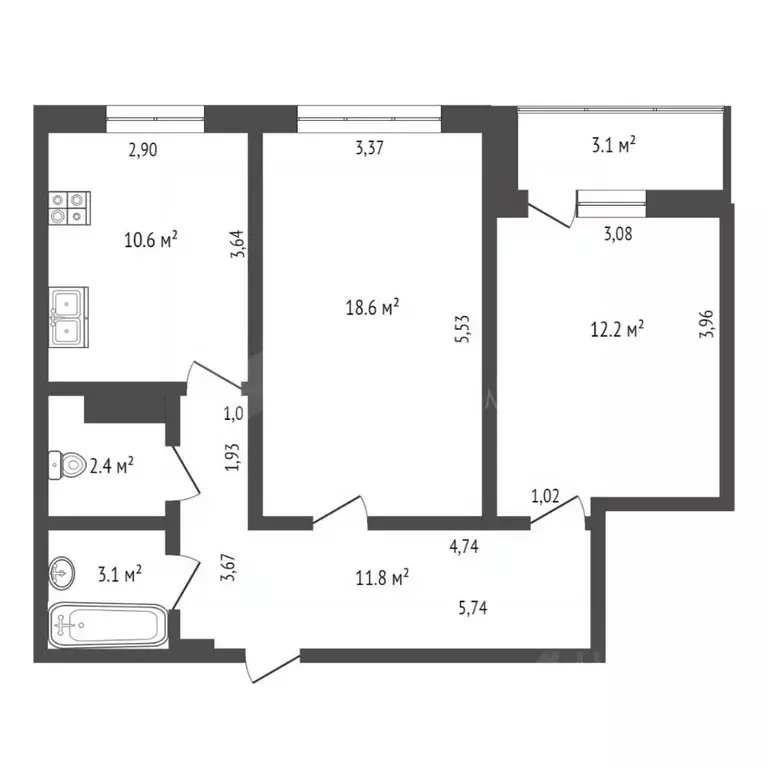 2-к кв. Тюменская область, Тюмень ул. Ю.-Р.Г. Эрвье, 30 (58.7 м) - Фото 1
