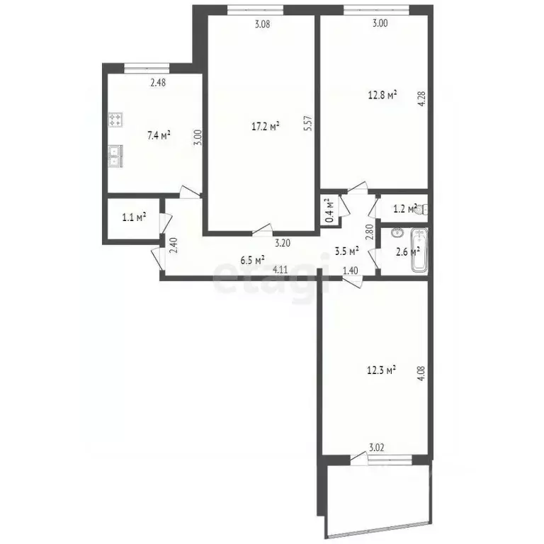 3-к кв. Хабаровский край, Хабаровск Тихоокеанская ул., 201В (66.3 м) - Фото 2