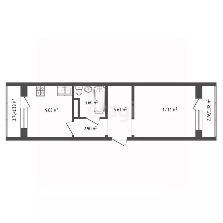 1-к кв. Тюменская область, Тюмень Интернациональная ул., 199 (39.2 м) - Фото 1