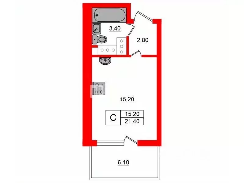 Студия Санкт-Петербург 1-й Предпортовый проезд, 15 (21.4 м) - Фото 1