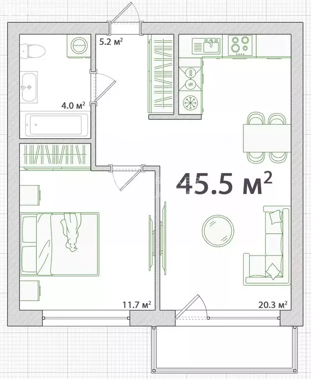2-комнатная квартира: Краснообск, 3-й микрорайон, 1 (45.5 м) - Фото 1