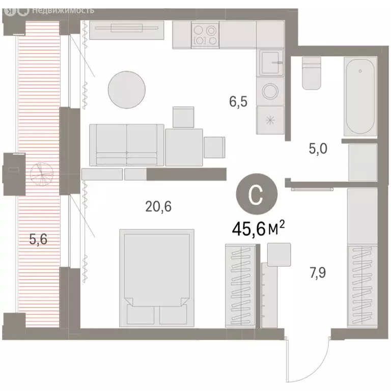 Квартира-студия: Новосибирск, жилой комплекс Мылзавод (45.57 м) - Фото 2