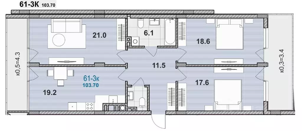 3-к кв. Калининградская область, Зеленоградск ул. Гагарина, 87 (103.7 ... - Фото 0