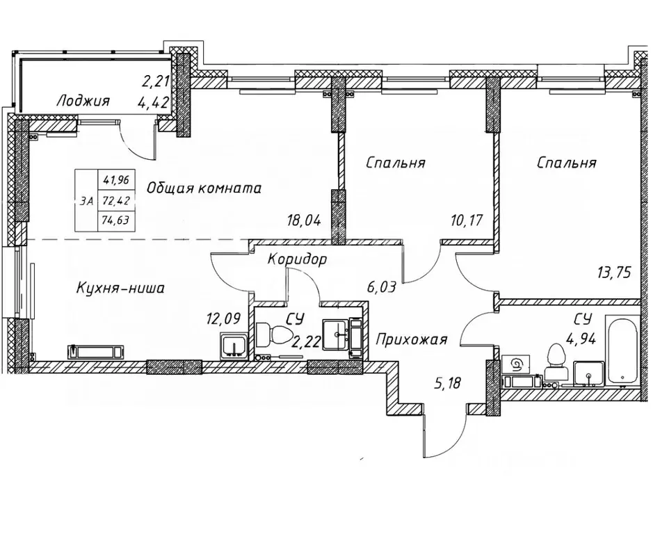 3-к кв. Томская область, Томск Черемошники мкр, пер. Шпальный, 7 (72.6 ... - Фото 2