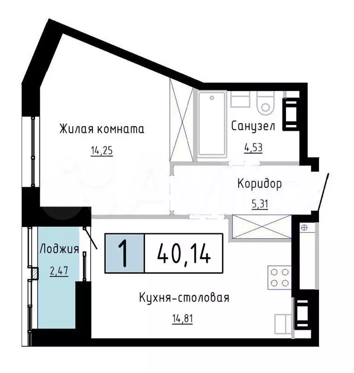 1-к. квартира, 40,1 м, 4/20 эт. - Фото 1