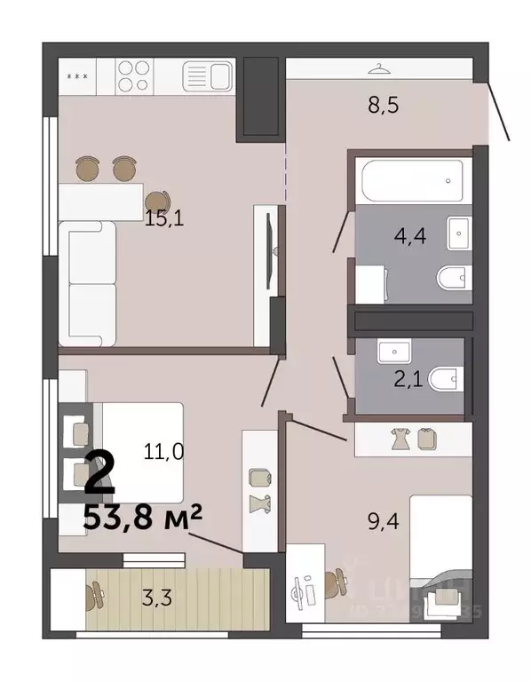 2-к кв. Свердловская область, Екатеринбург Малевич жилой комплекс ... - Фото 2