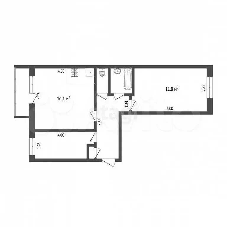 2-к. квартира, 46 м, 4/5 эт. - Фото 0
