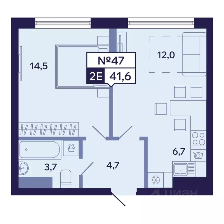 2-к кв. Саха (Якутия), Якутск ул. Новопортовская, 1А/1 (41.6 м) - Фото 1
