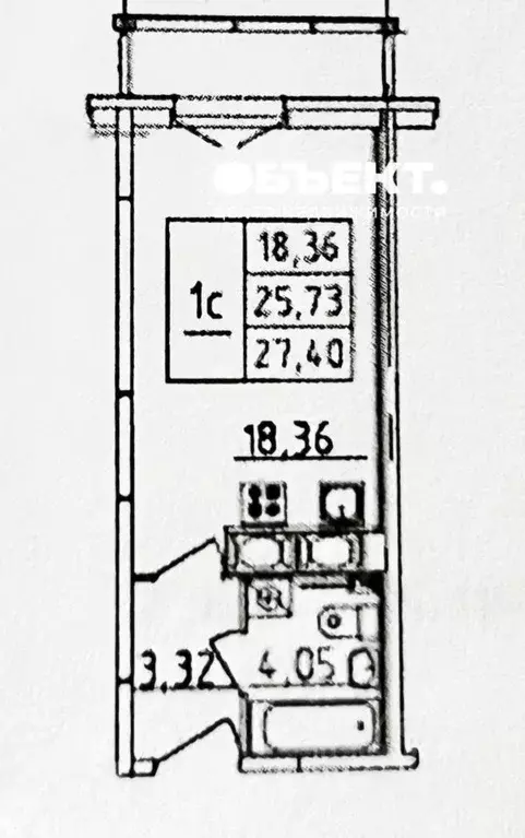 Студия Санкт-Петербург ул. Среднерогатская, 10к1 (25.7 м) - Фото 1