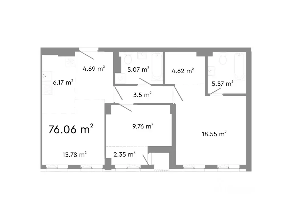 2-к кв. Челябинская область, Челябинск ул. Худякова, 18/2 (76.06 м) - Фото 0