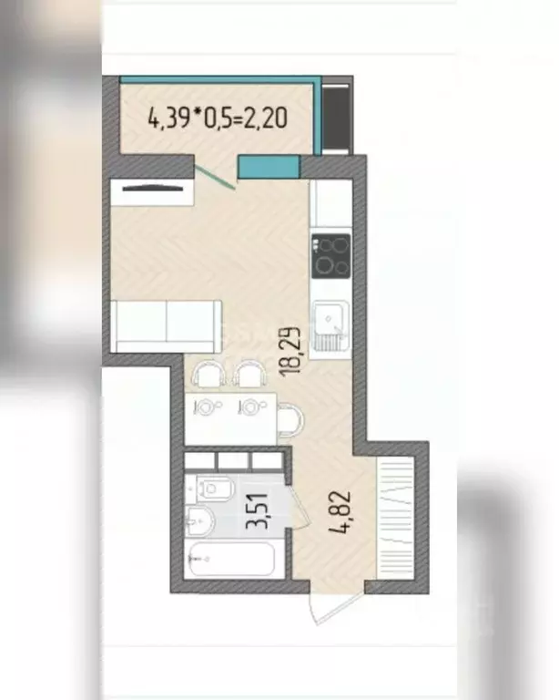 Студия Краснодарский край, Темрюк Дальняя ул., 30 (28.0 м) - Фото 2