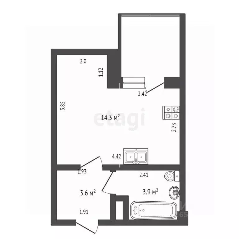 Студия Севастополь ш. Фиолентовское, 134к3 (21.8 м) - Фото 2