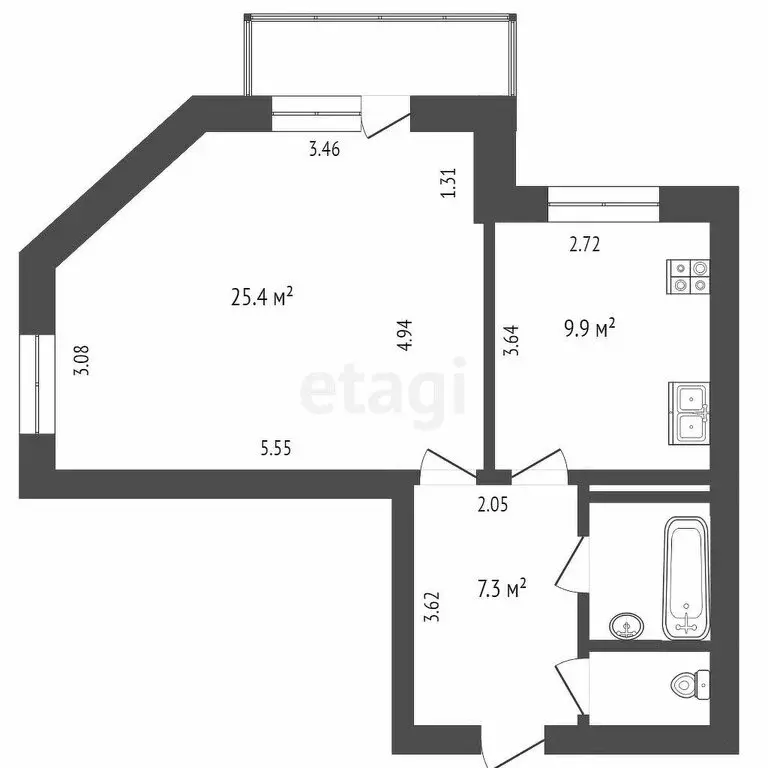 1-комнатная квартира: Тюмень, улица 50 лет Октября, 3к1 (47.4 м) - Фото 1