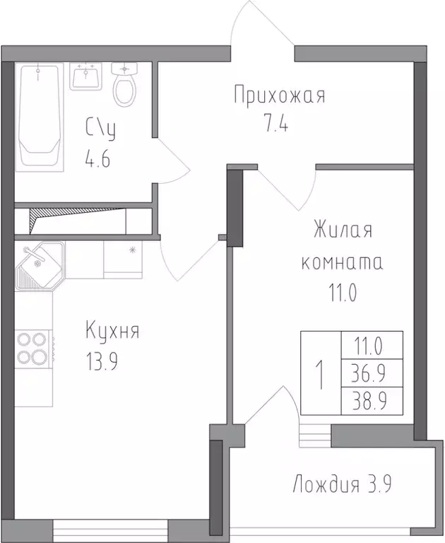 1-к кв. Липецкая область, Липецк ул. Тельмана, 120 (38.9 м) - Фото 0