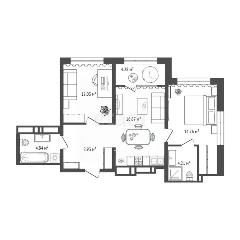 2-к кв. Тюменская область, Тюмень ул. Пожарных и Спасателей, 1 (61.0 ... - Фото 2
