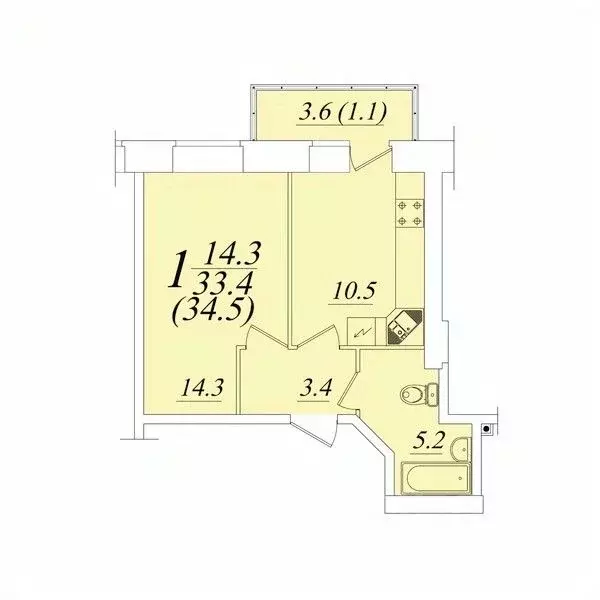 1-к кв. Вологодская область, Вологда Новгородская ул., 36 (34.5 м) - Фото 0