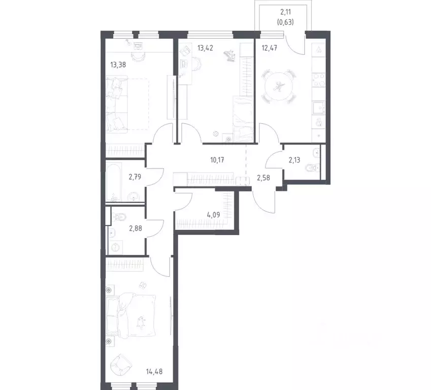 3-к кв. Московская область, Ленинский городской округ, Мисайлово пгт, ... - Фото 1